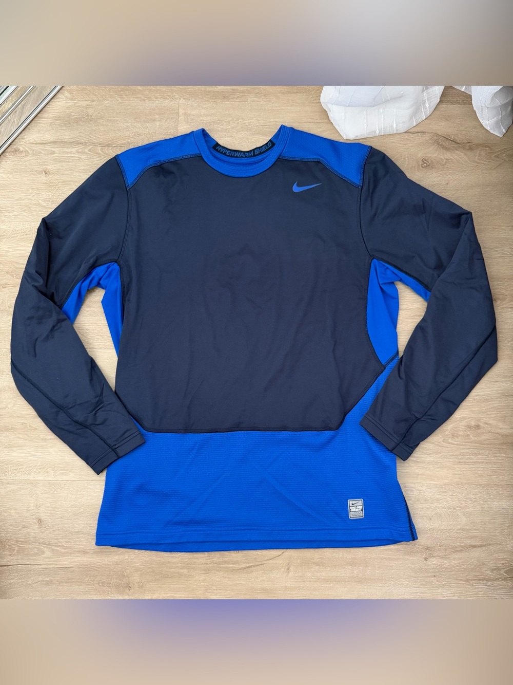 Nike Pro Combat Fitted Blue Long Sleeve Shirt Hyperwarm Shield Dri Fit